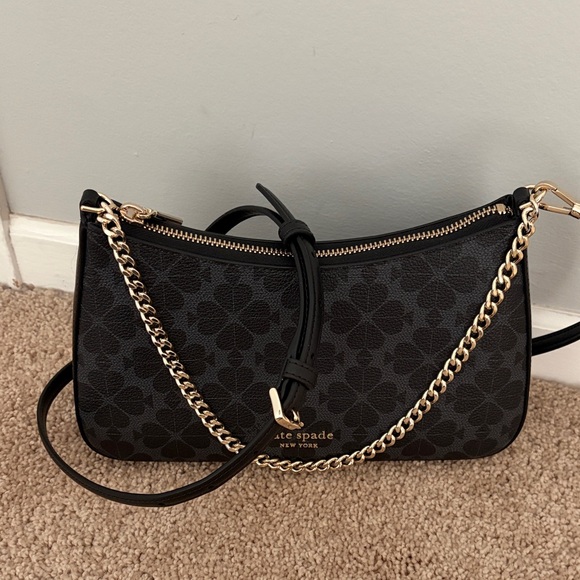 Kate Spade Black floral spade Pattern Shoulder Bag with Gold Chain and CB Strap - Picture 2 of 13